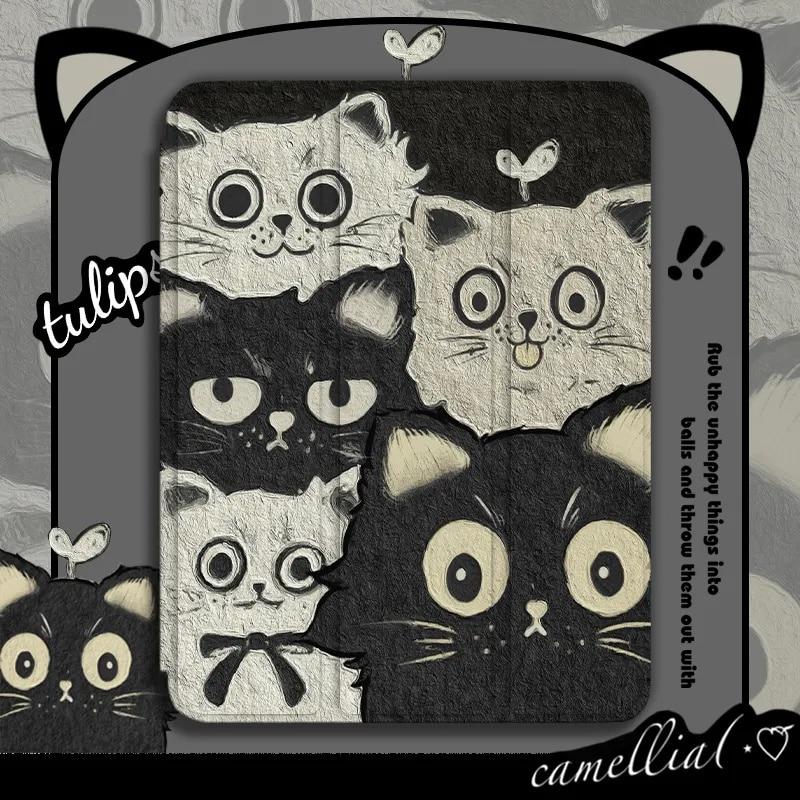 Oil Painting Cat Tri-Fold Style Case for iPad
