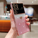 Cute Love Heart Glitter Gradient Plating Case For Samsung