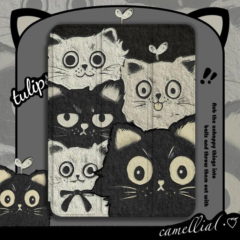 Oil Painting Cat Tri-Fold Style Case for iPad