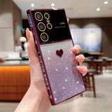 Cute Love Heart Glitter Gradient Plating Case For Samsung