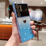 Cute Love Heart Glitter Gradient Plating Case For Samsung