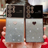 Cute Love Heart Glitter Gradient Plating Case For Samsung