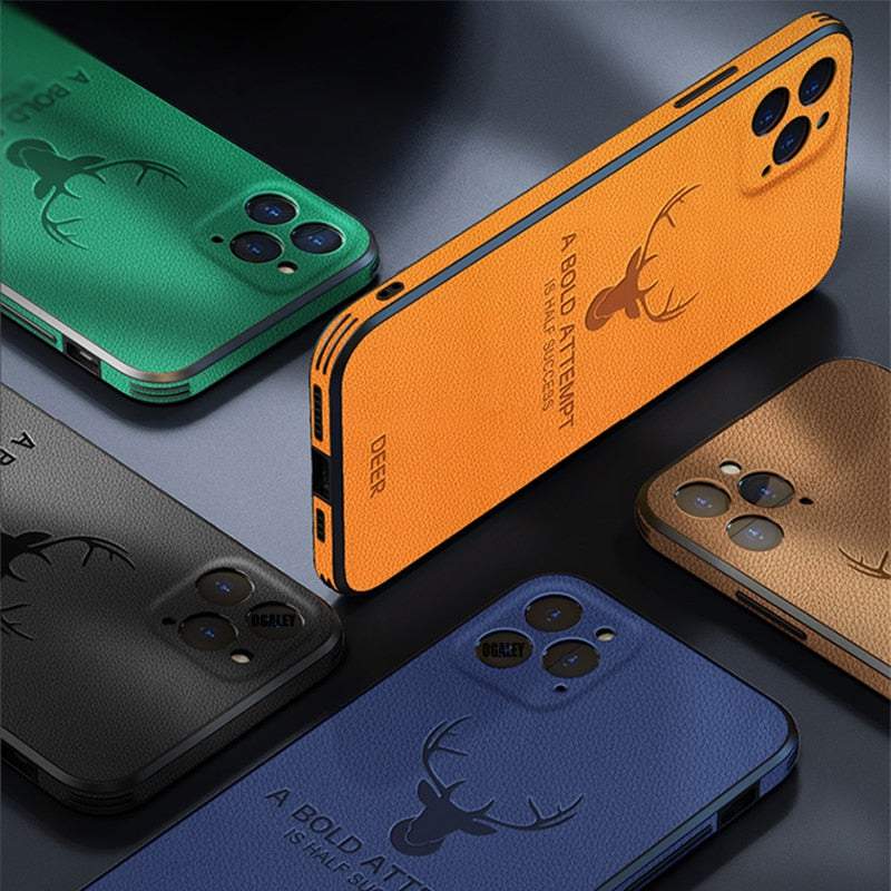 Square Leather Shockproof Case For iPhone