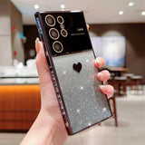 Cute Love Heart Glitter Gradient Plating Case For Samsung
