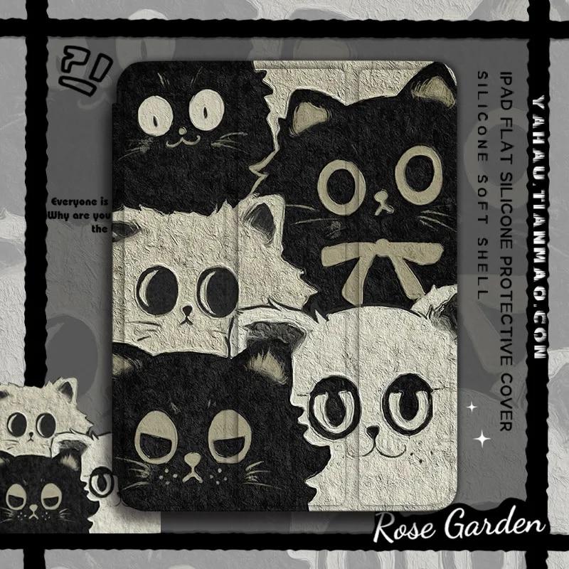 Oil Painting Cat Tri-Fold Style Case for iPad