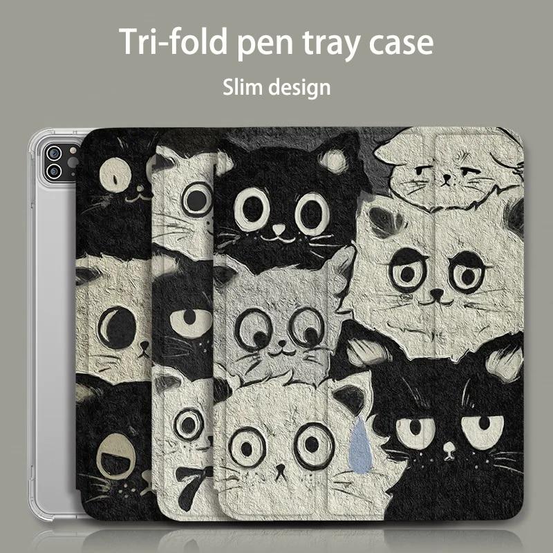 Oil Painting Cat Tri-Fold Style Case for iPad