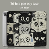 Oil Painting Cat Tri-Fold Style Case for iPad