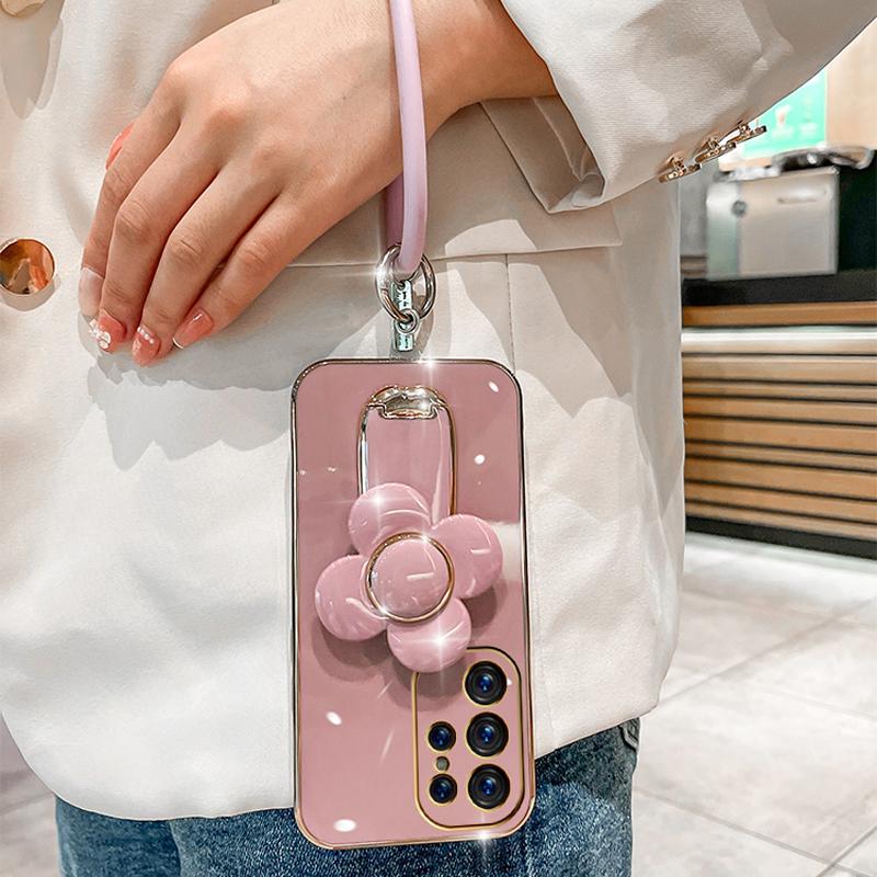 Flower Invisible Rotating Bracket Case For Samsung