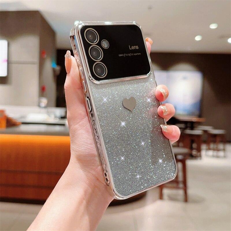 Plating Love Heart Glitter Bling Case For Samsung