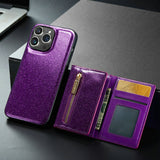 Glitter 2 in 1 Leather Wallet Case For iPhone