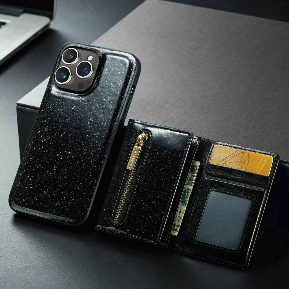 Glitter 2 in 1 Leather Wallet Case For iPhone