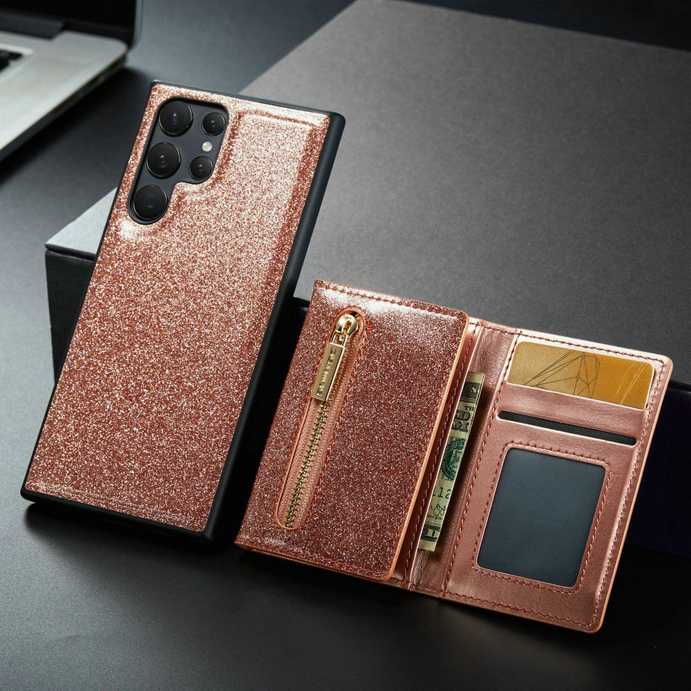 Glitter 2 in 1 Leather Wallet Case For Samsung Galaxy