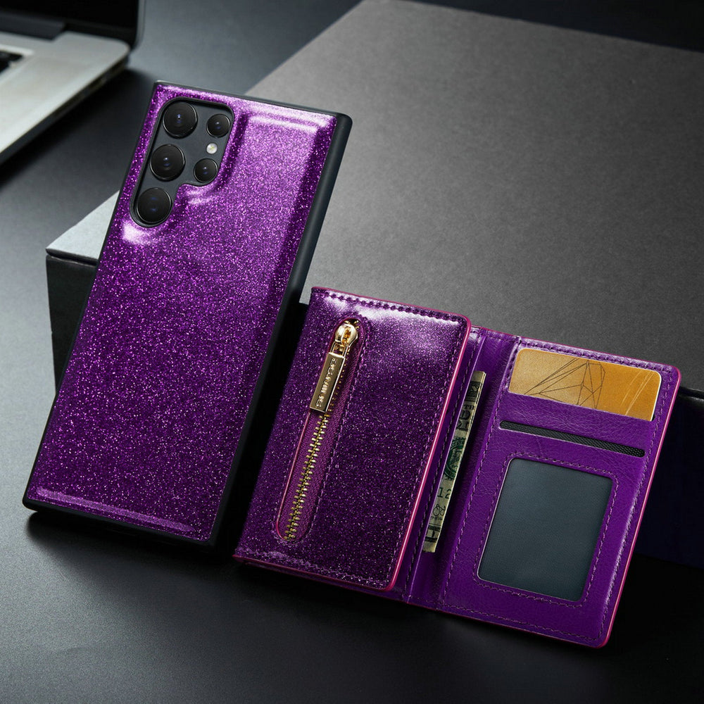 Glitter 2 in 1 Leather Wallet Case For Samsung Galaxy