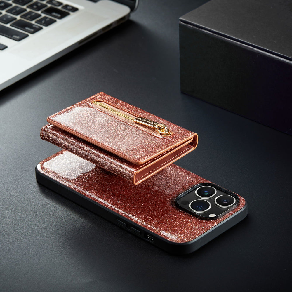 Glitter 2 in 1 Leather Wallet Case For iPhone