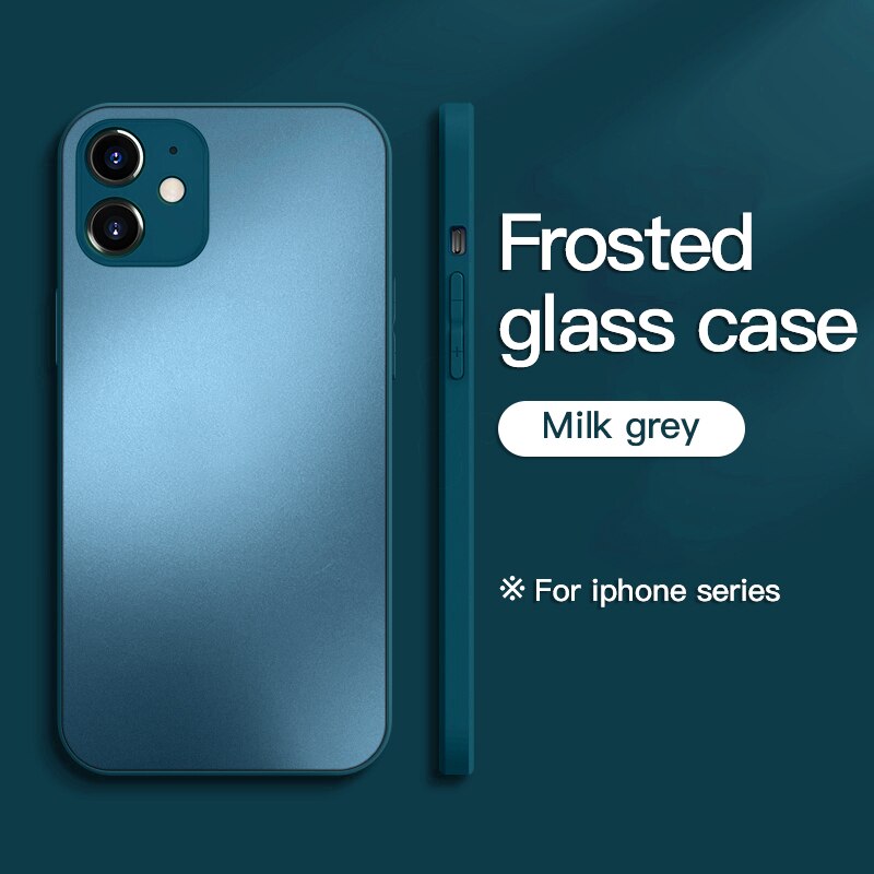 Original Square Frosted Tempered Glass Case For iPhone