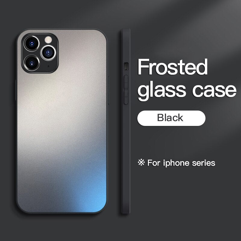 Original Square Frosted Tempered Glass Case For iPhone