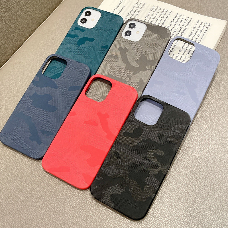 Camouflage Matte Pu Leather Silicone IPhone Case