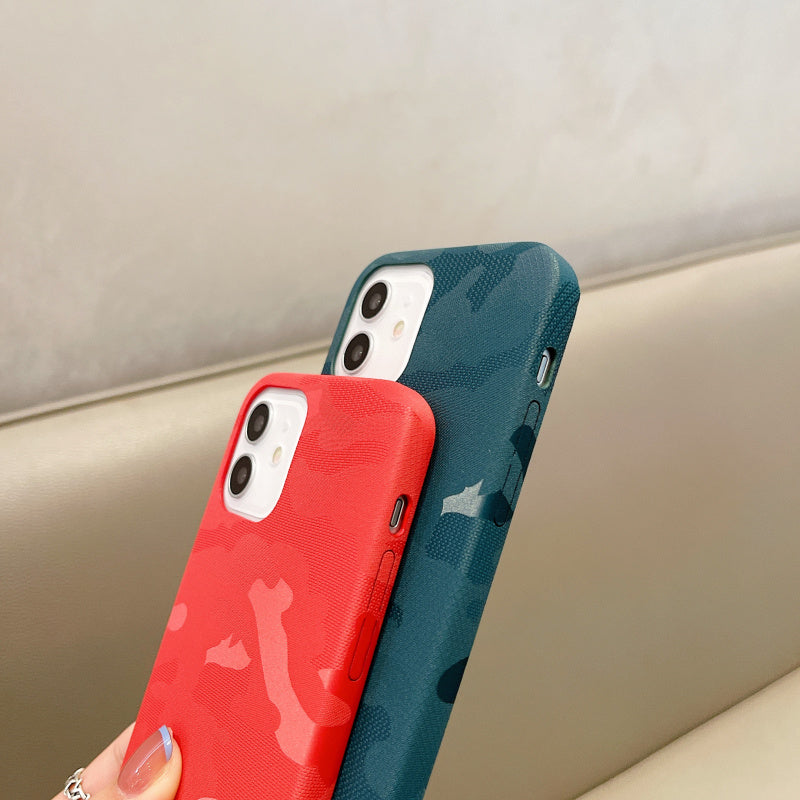 Camouflage Matte Pu Leather Silicone IPhone Case