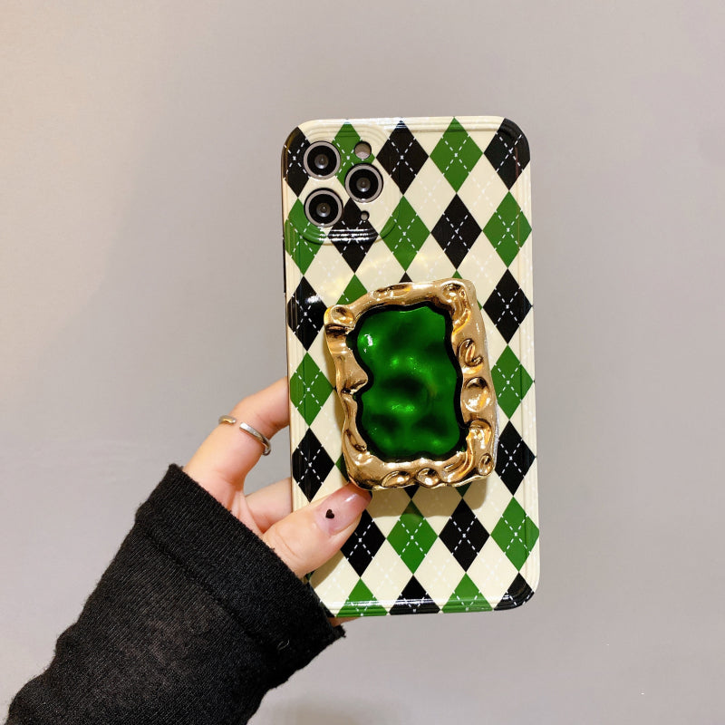 Diamond Lattice Vintage Metal Ring Holder Case For iPhone
