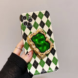 Diamond Lattice Vintage Metal Ring Holder Case For iPhone