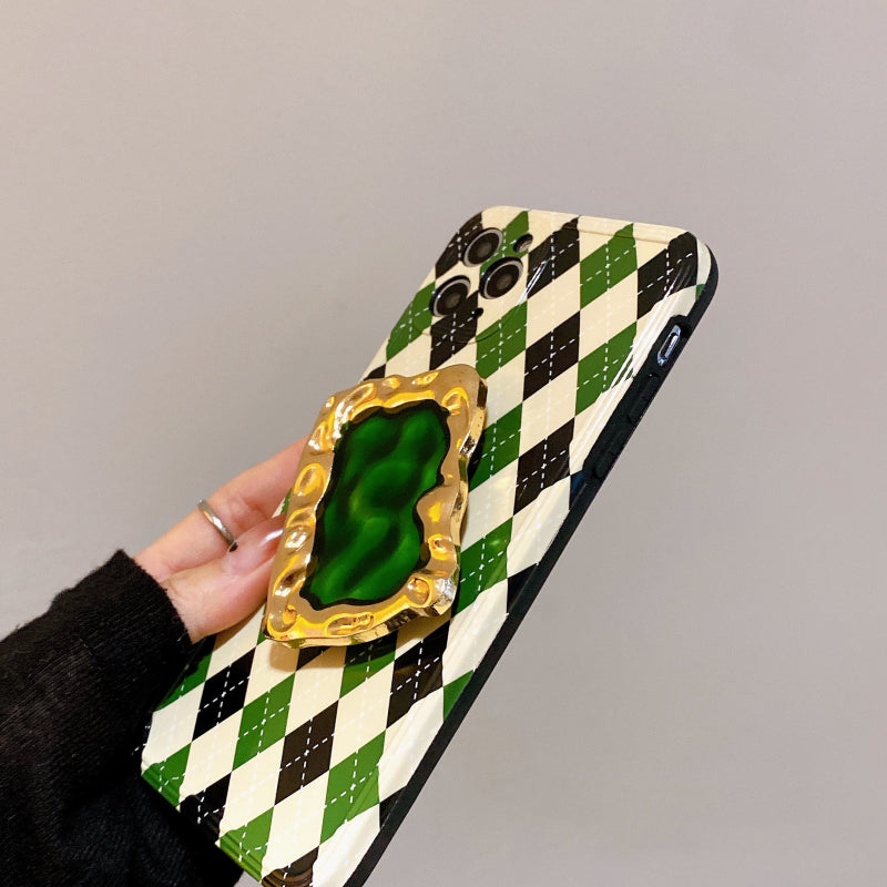 Diamond Lattice Vintage Metal Ring Holder Case For iPhone