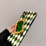 Diamond Lattice Vintage Metal Ring Holder Case For iPhone