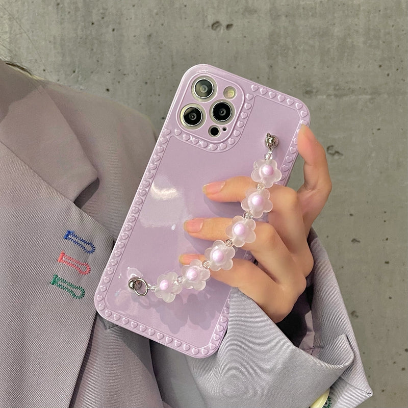Lavender Purple 3d Flower Chain Female Soft Case For Iphone