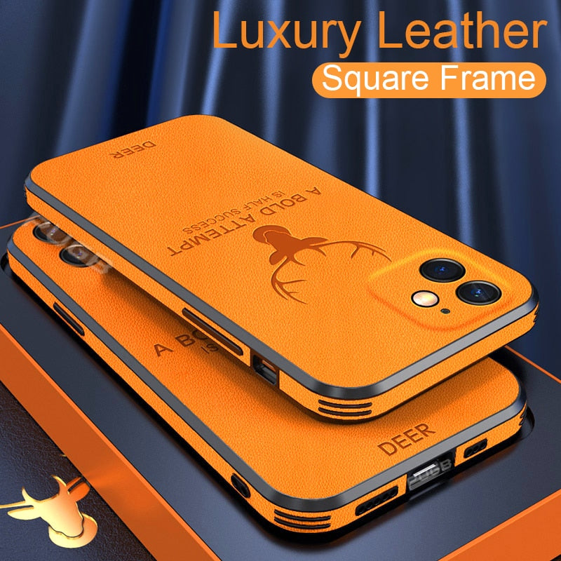 Leather Texture Square Frame Case For iPhone