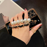 Plating Pearl Bracelet Phone Chain Soft Case for iPhone