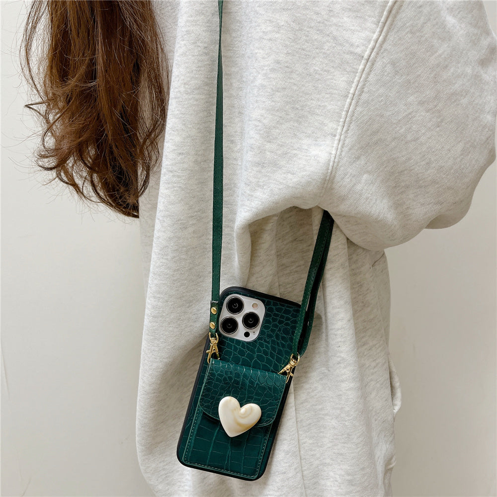 Love Crocodile skin pattern Crossbody Lanyard Case for iPhone