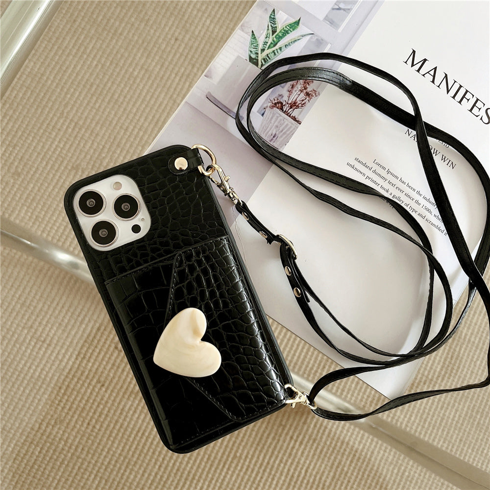 Love Crocodile skin pattern Crossbody Lanyard Case for iPhone