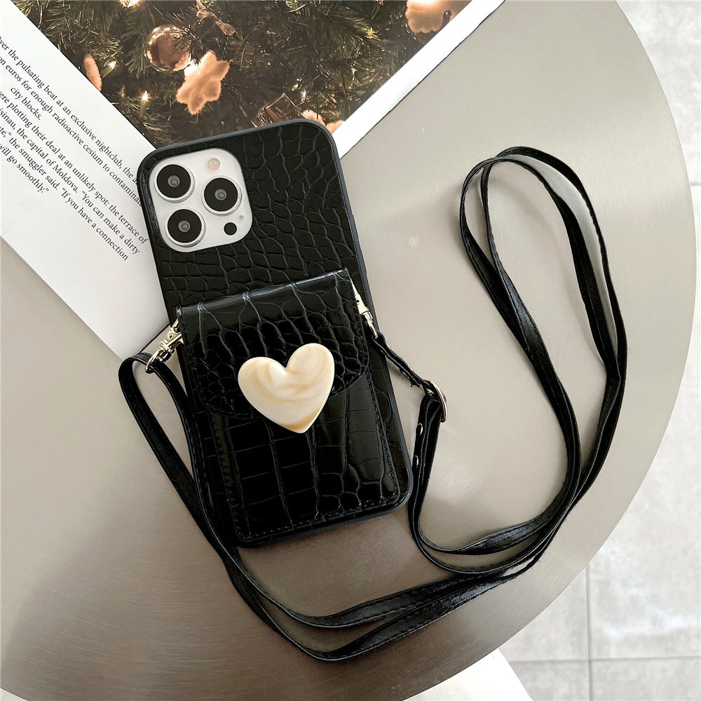 Love Crocodile skin pattern Crossbody Lanyard Case for iPhone