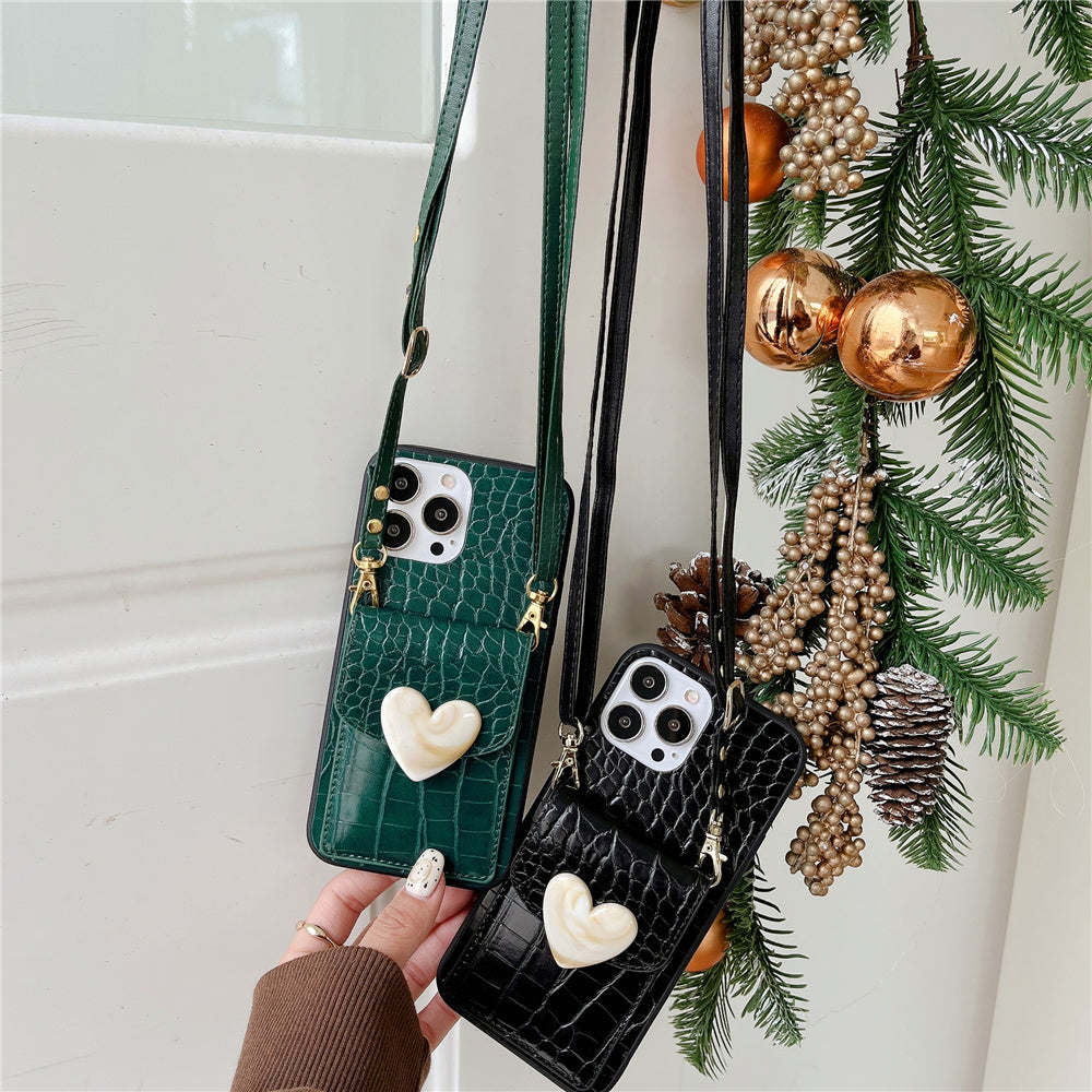 Love Crocodile skin pattern Crossbody Lanyard Case for iPhone