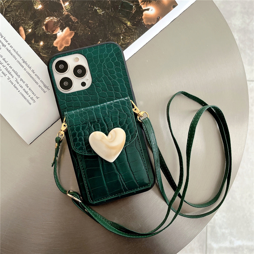 Love Crocodile skin pattern Crossbody Lanyard Case for iPhone