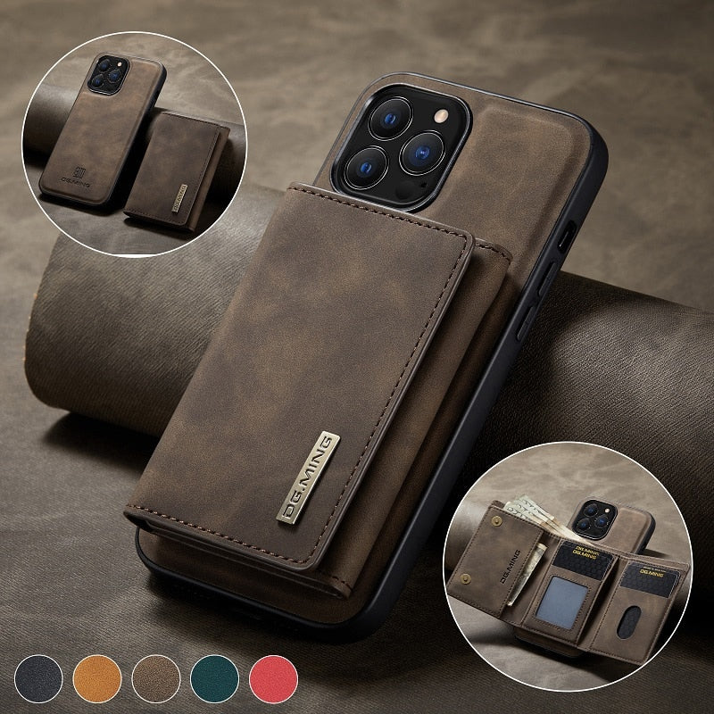 Magnetic Leather Phone Case With Card Case For iPhone
