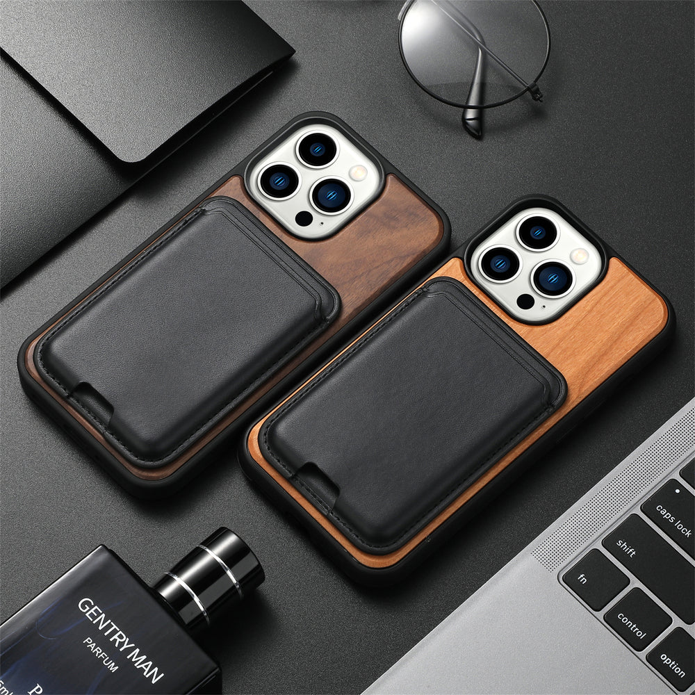 Natural Real Wood With Magsafe Wallet Case For iphone