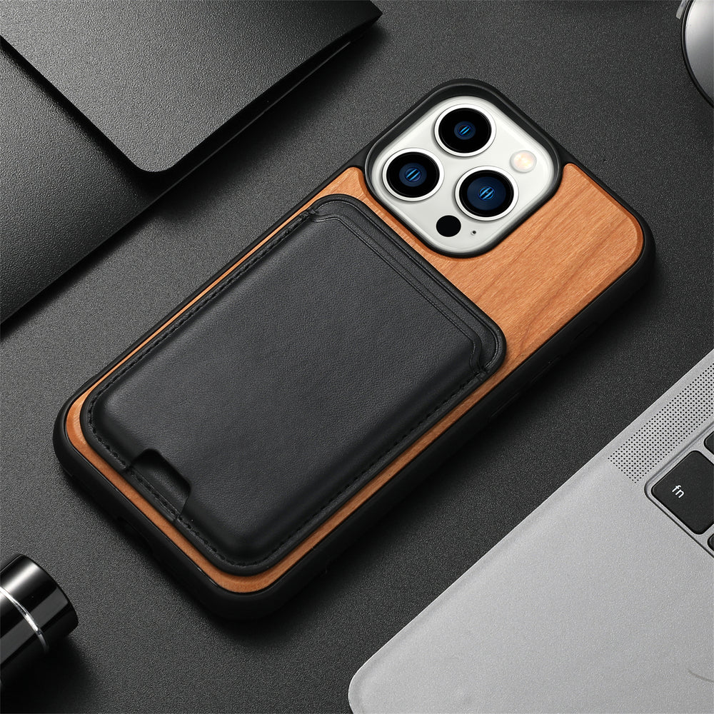 Natural Real Wood With Magsafe Wallet Case For iphone