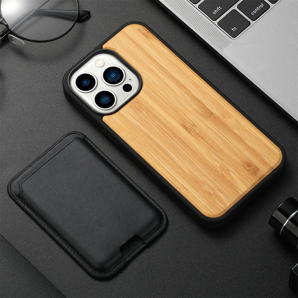 Natural Real Wood With Magsafe Wallet Case For iphone