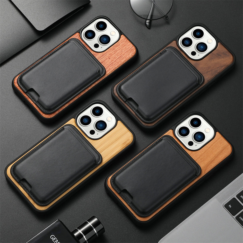 Natural Real Wood With Magsafe Wallet Case For iphone