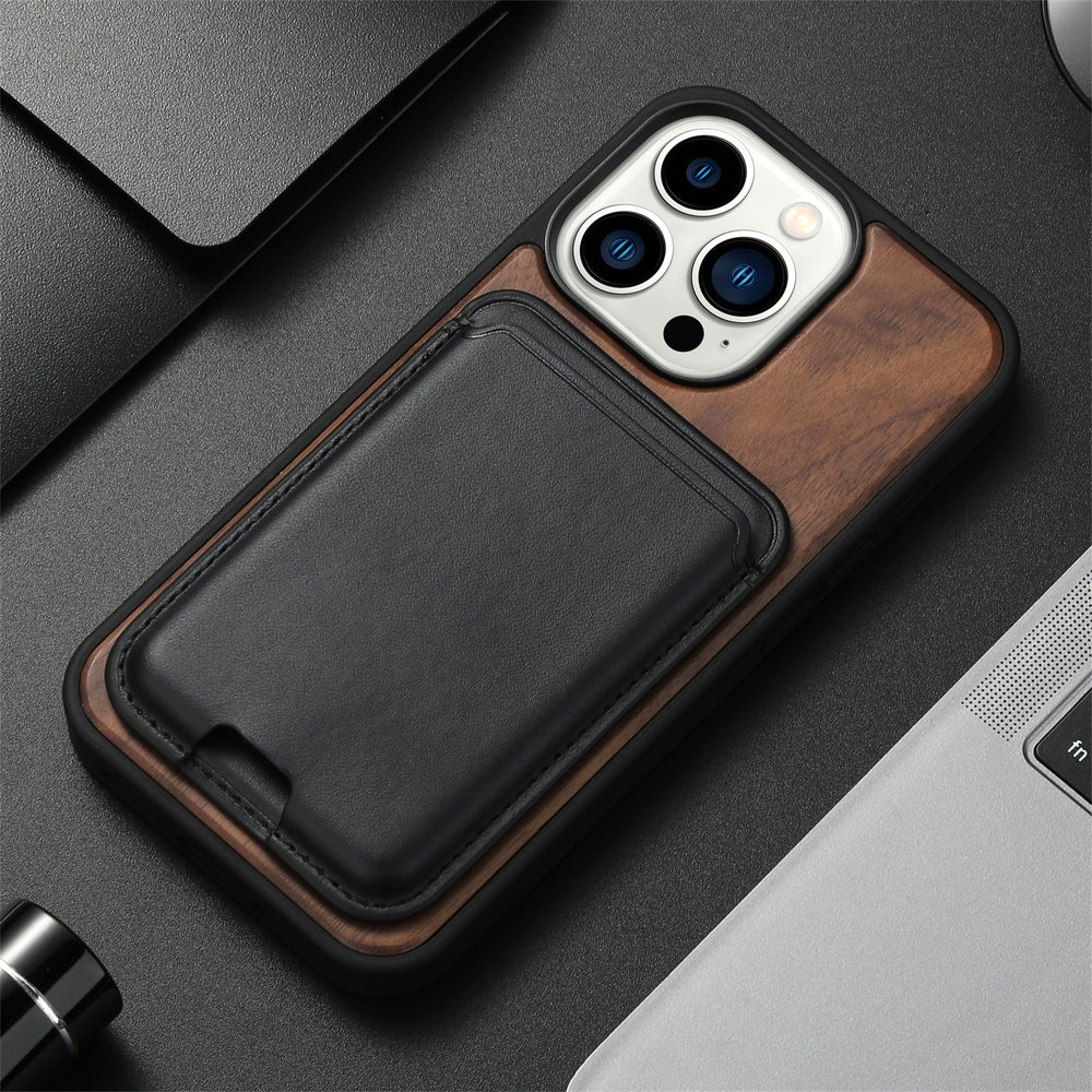 Natural Real Wood With Magsafe Wallet Case For iphone