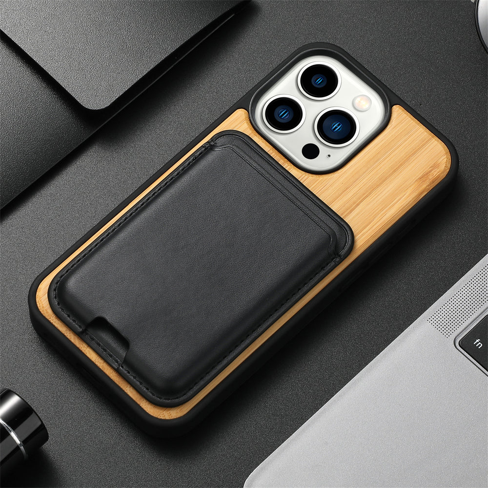 Natural Real Wood With Magsafe Wallet Case For iphone