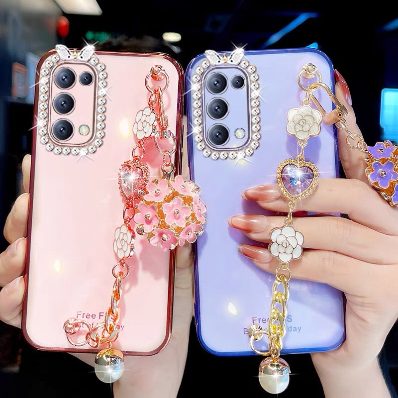 Plating Heart Flower Chain Bracelet Case For Samsung Galaxy