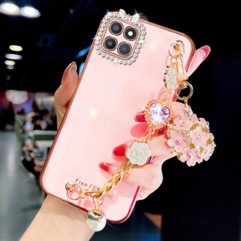 Plating Heart Flower Chain Bracelet Case For Samsung Galaxy