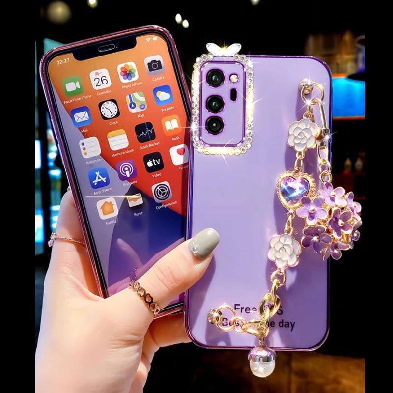 Plating Heart Flower Chain Bracelet Case For Samsung Galaxy