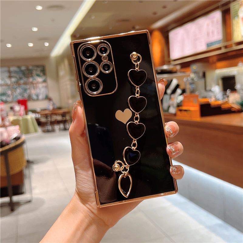 Silicone Plating Wrist Chain Love Heart Bracelet Case For Samsung