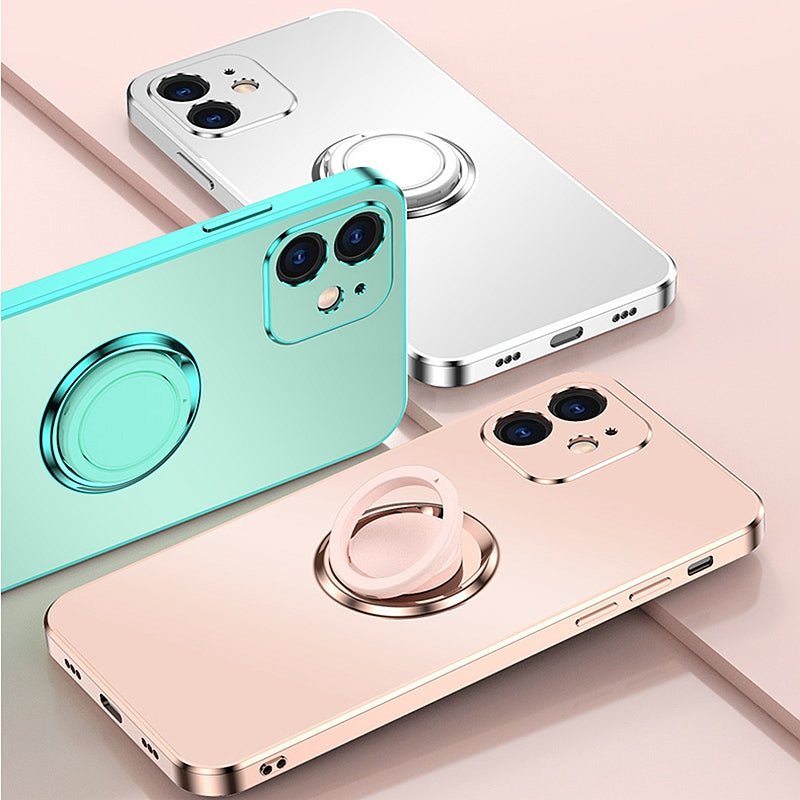 Soft Matte Stand Ring Case For iPhone