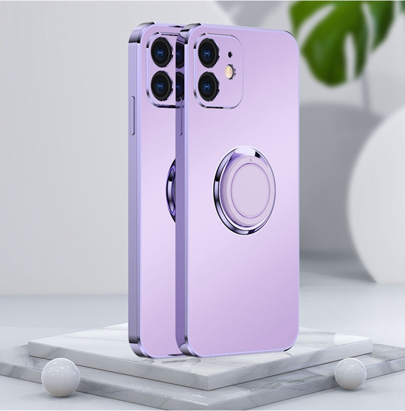 Soft Matte Stand Ring Case For iPhone