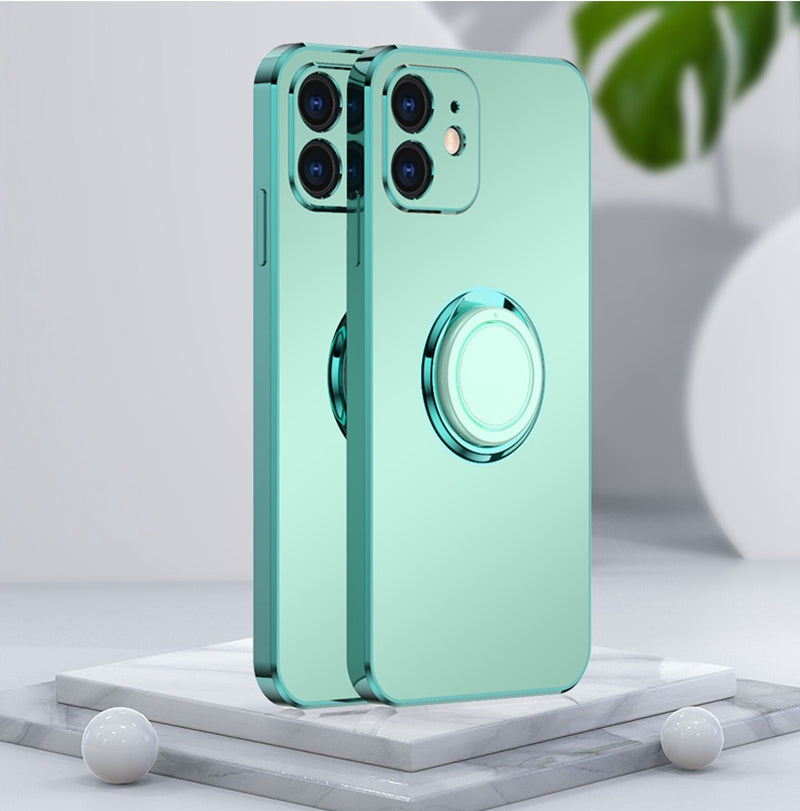 Soft Matte Stand Ring Case For iPhone