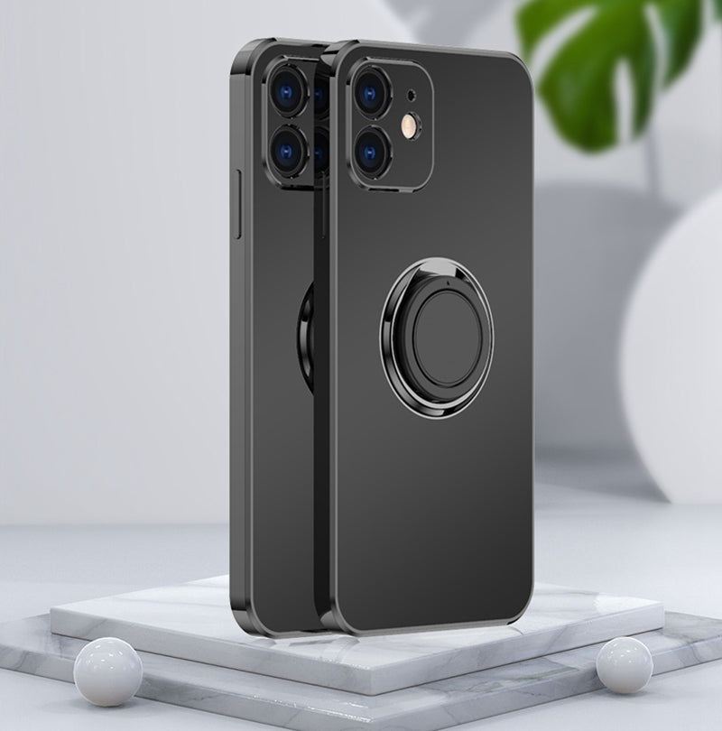 Soft Matte Stand Ring Case For iPhone