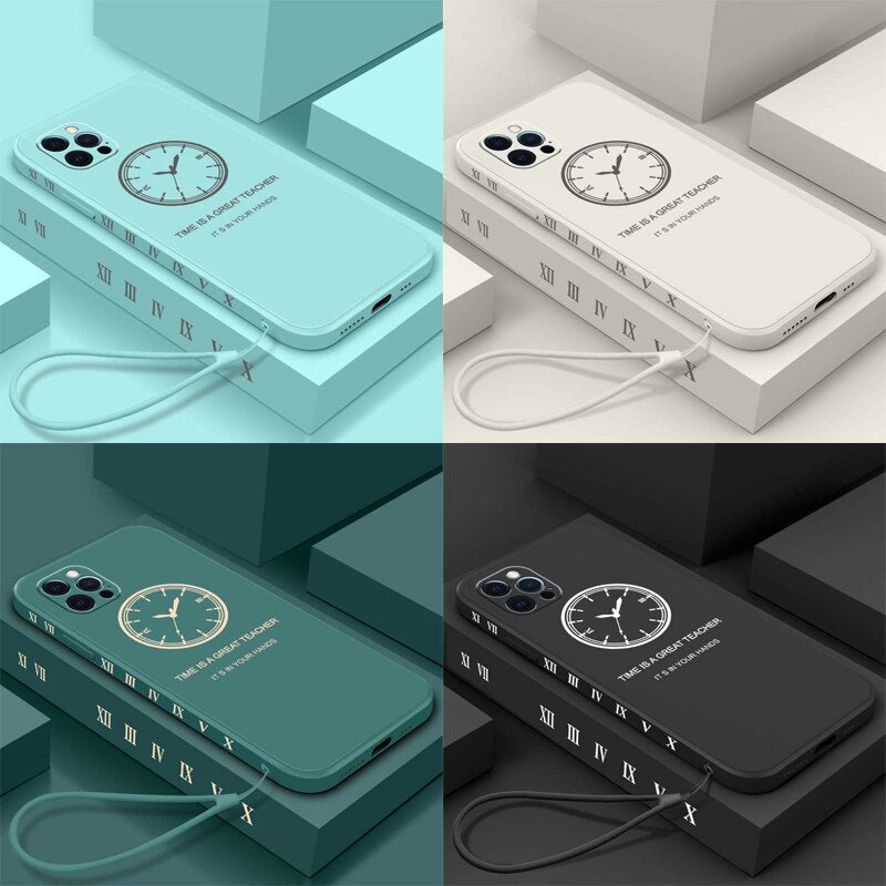 Ultra-thin Cute Clock Square Liquid Silicone Phone Case For iPhone